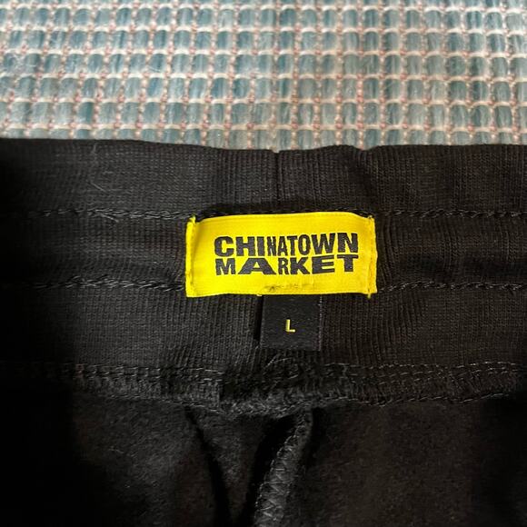 Chinatown Market Black Sweatpants Checkered Patch Mens Sz L New - Picture 5 of 5